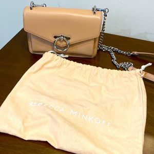 Never used! nude leather Rebecca Minkoff crossbody bag w/ removable metal strap